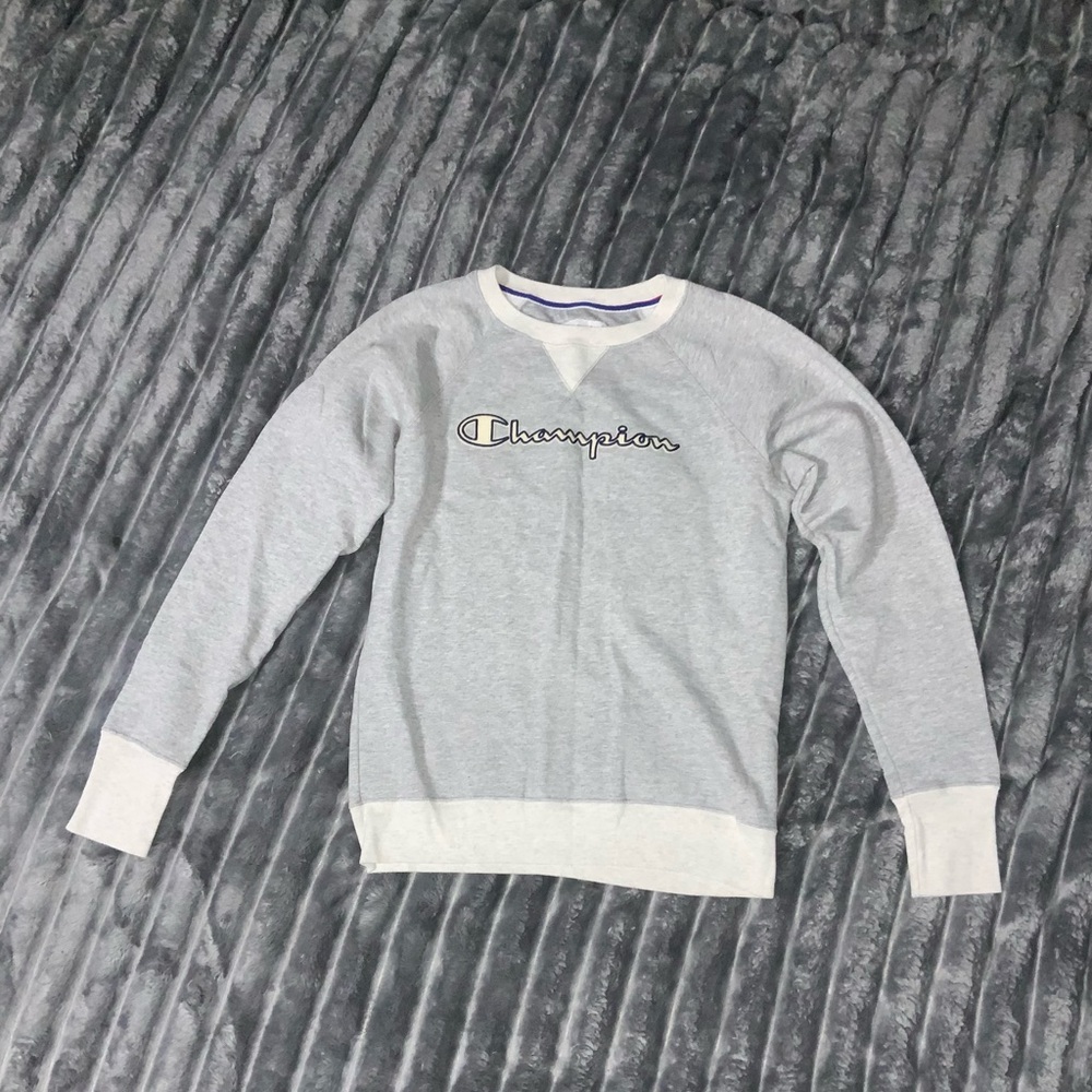 Champion Gray Crew Neck and Bold Text
